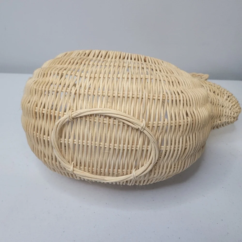 Vintage‎ Woven Wicker Bunny Rabbit Easter Basket Pink Button Eyes 13 Inch